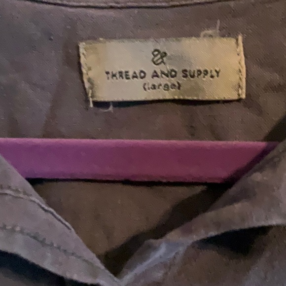 Thread Supply Womens Denim Shirt Size L Blue Button Up Short Sleeves Casual Top - Picture 2 of 4